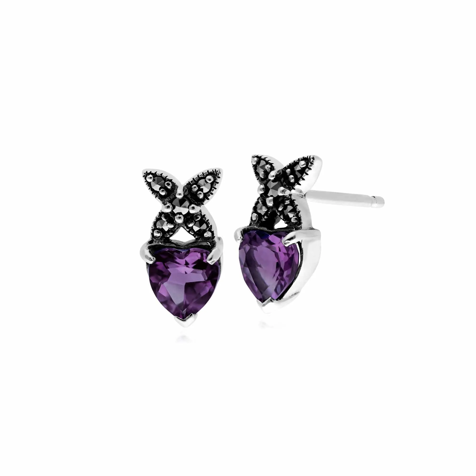 Gemondo Sterling Silver Amethyst & Marcasite February Heart Stud Earrings sold by Gemondo Jewellery