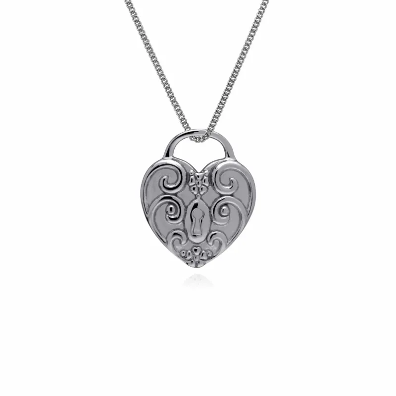 Gemondo Sterling Silver Swirl Heart Lock Charm Pendant on 45m Chain sold by Gemondo Jewellery