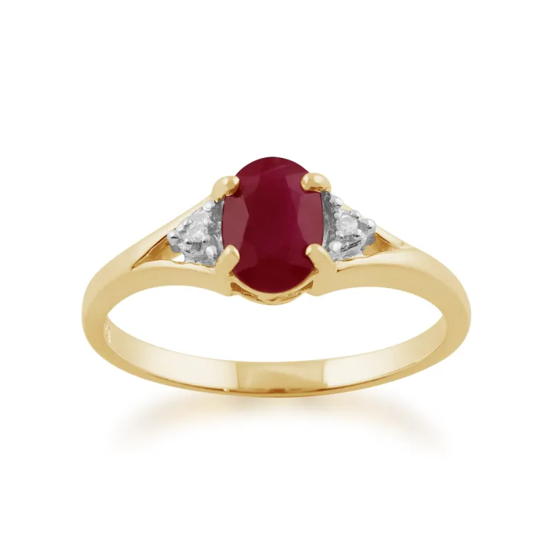 Classic Oval Ruby & Diamond Ring in 9ct Yellow Gold sold by Gemondo Jewellery
