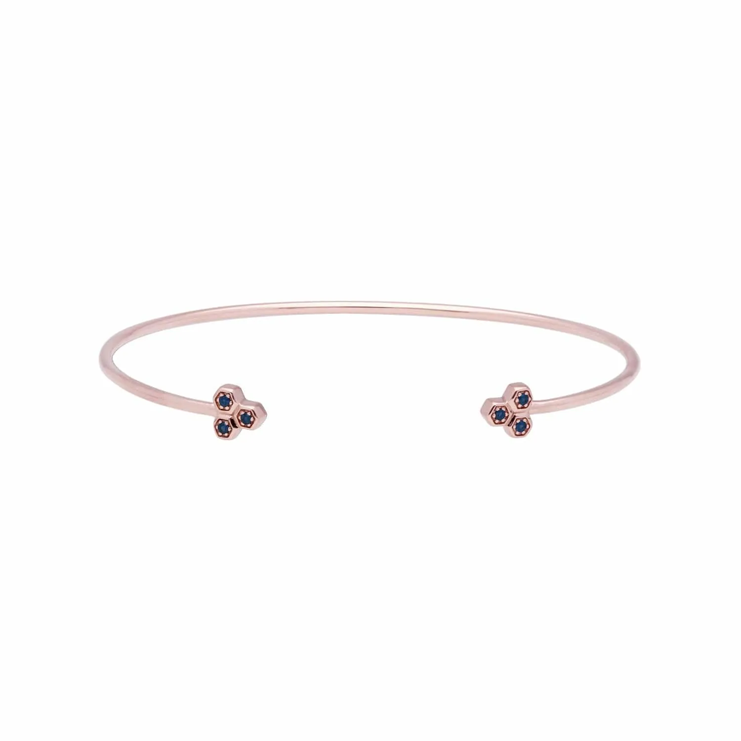 Sapphire Trilogy Geometric Bangle in 9ct Rose Gold sold by Gemondo Jewellery