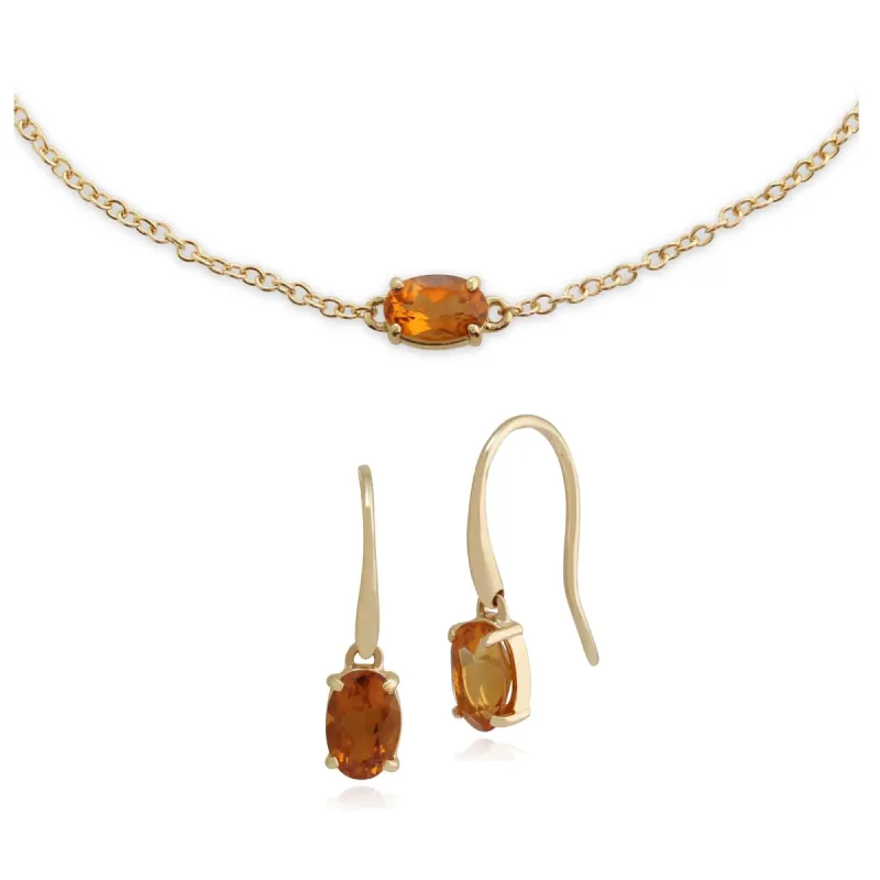 Classic Oval Citrine Single Stone Drop Earrings & Bracelet Set in 9ct Yellow Gold sold by Gemondo Jewellery