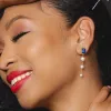 ECFEW™ Unifier Lapis Lazuli & Pearl Dangle Drop Earrings In Yellow Gold Plated Silver sold by Gemondo Jewellery