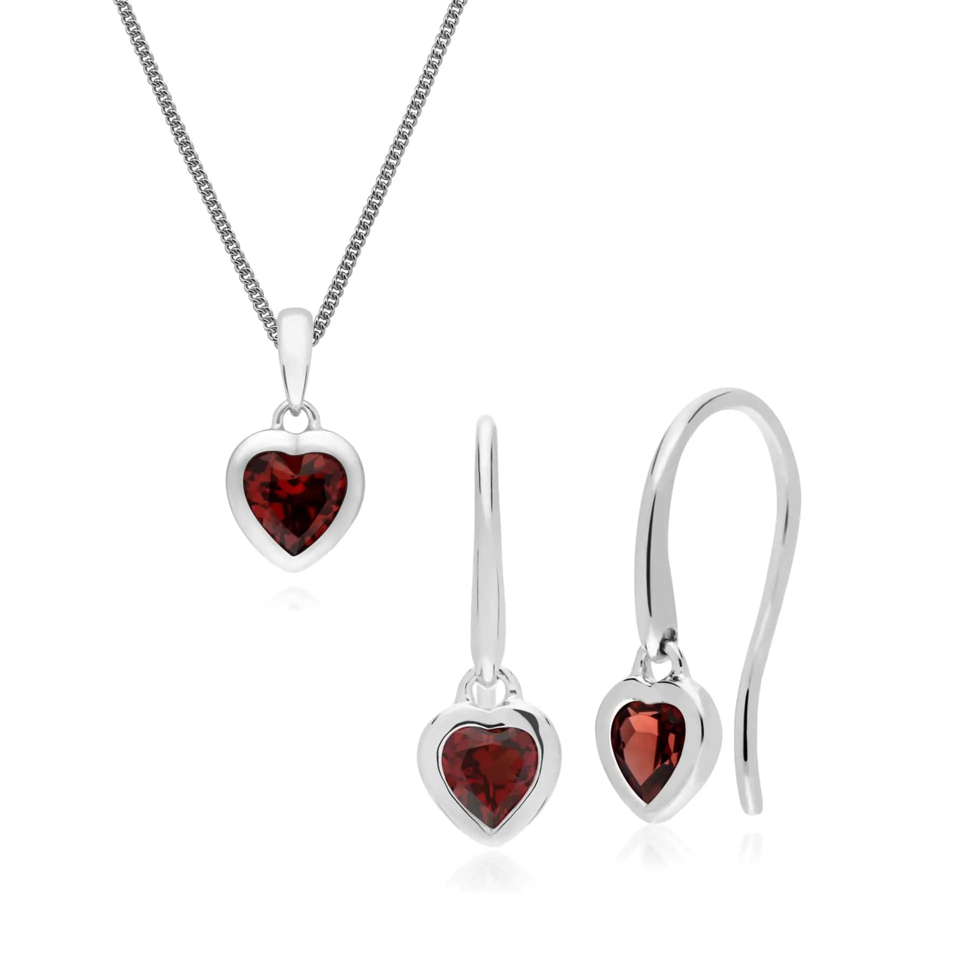 Classic Heart Garnet Drop Earrings & Pendant Set in 925 Sterling Silver sold by Gemondo Jewellery