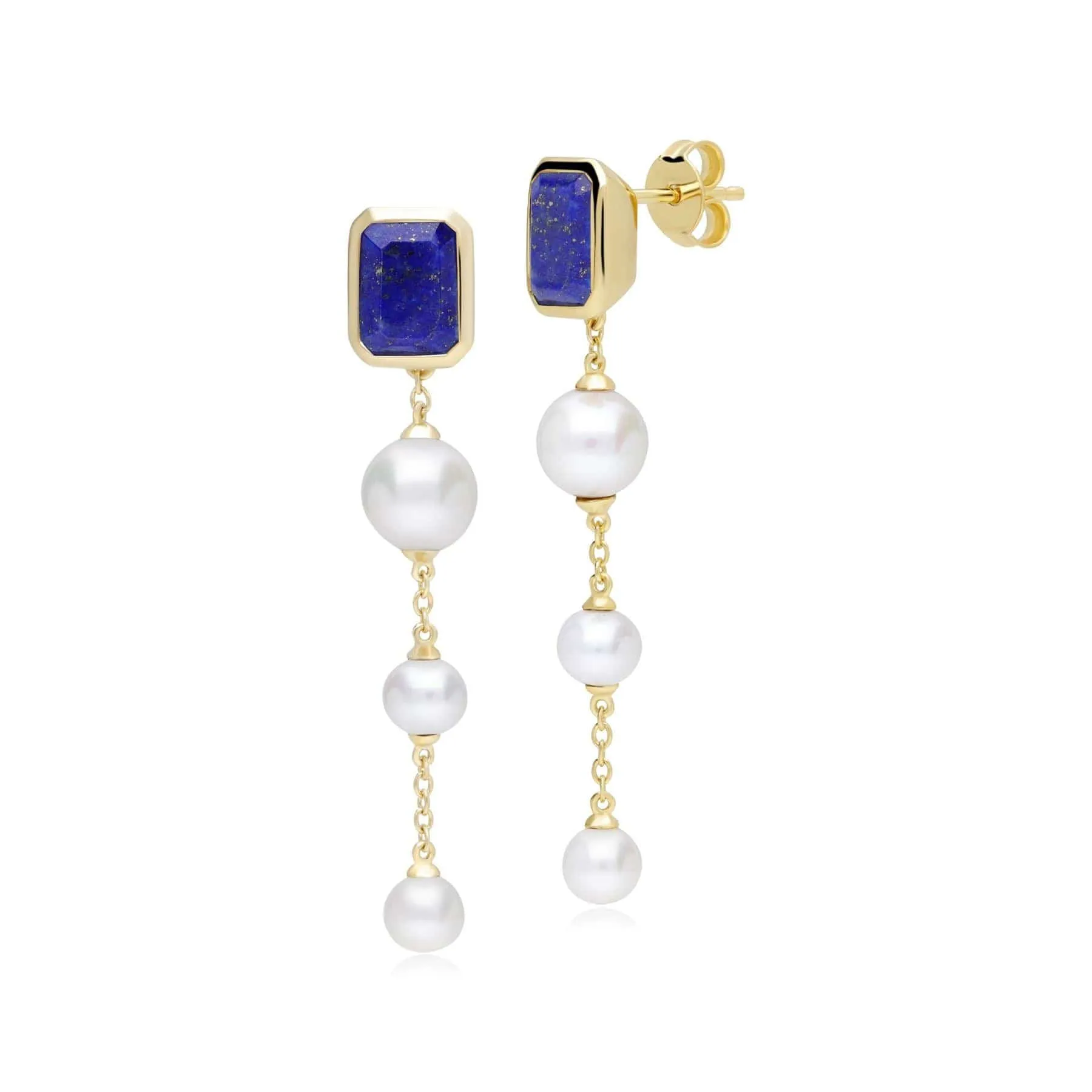 ECFEW™ Unifier Lapis Lazuli & Pearl Dangle Drop Earrings In Yellow Gold Plated Silver sold by Gemondo Jewellery