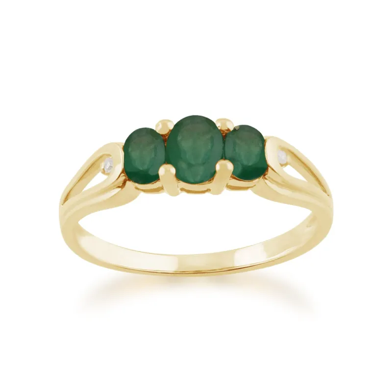 Gemondo 9ct Yellow Gold 0.73ct Emerald & Diamond Trilogy Ring sold by Gemondo Jewellery