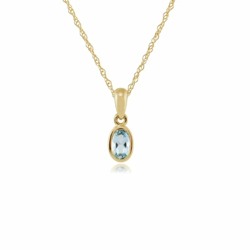 Classic Oval Aquamarine Pendant in 9ct Yellow Gold sold by Gemondo Jewellery