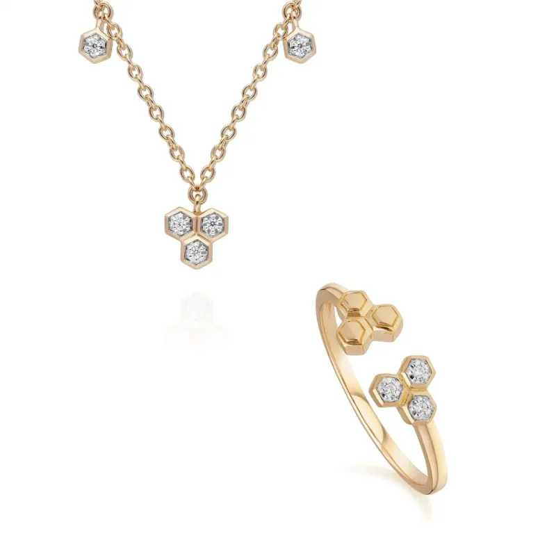 Diamond Trilogy Necklace & Ring Set in 9ct Yellow Gold sold by Gemondo Jewellery