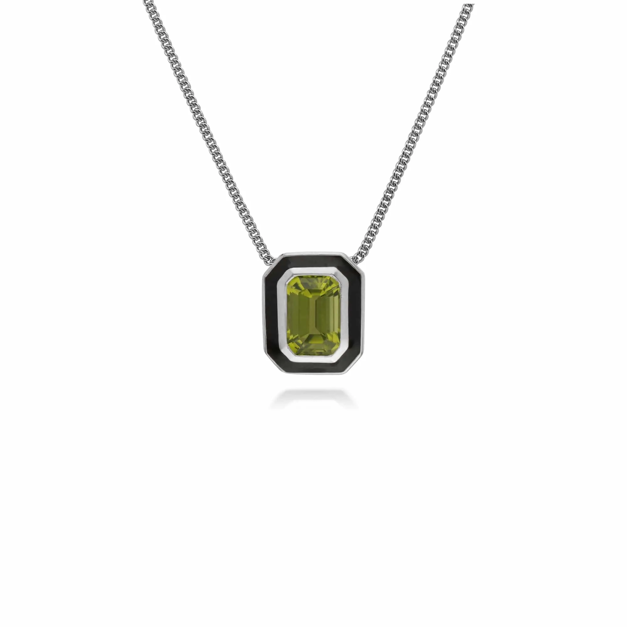 Gemondo Sterling Silver Peridot and Black Enamel Octagon Pendant on 45cm Chain sold by Gemondo Jewellery