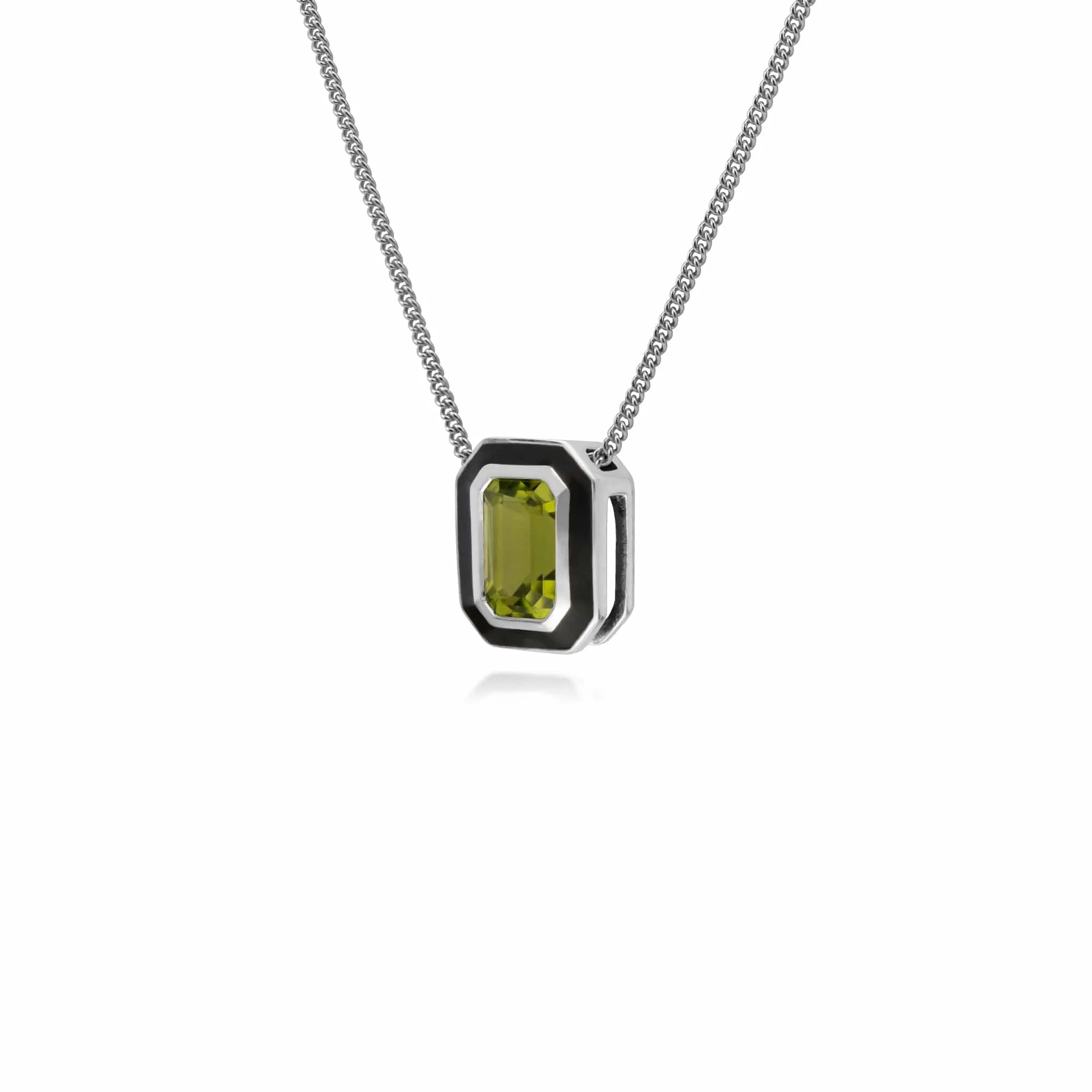 Gemondo Sterling Silver Peridot and Black Enamel Octagon Pendant on 45cm Chain sold by Gemondo Jewellery product image thumbnail 2