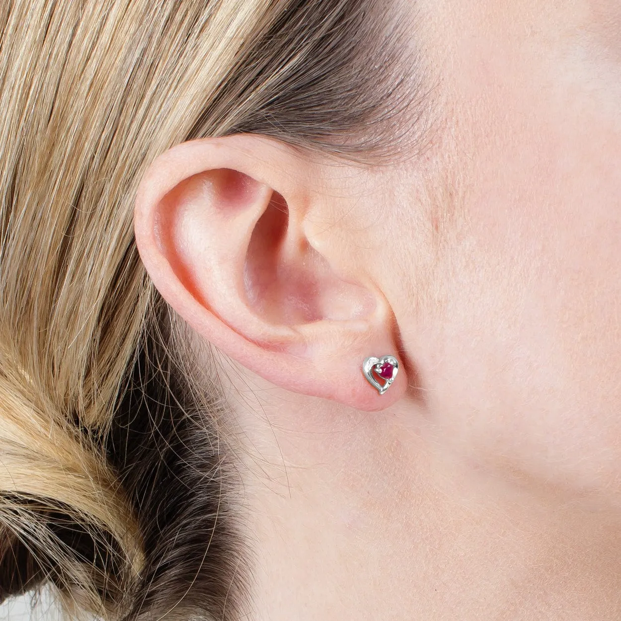Classic Heart Ruby & Diamond Stud Earrings in 9ct White Gold sold by Gemondo Jewellery product image thumbnail 2