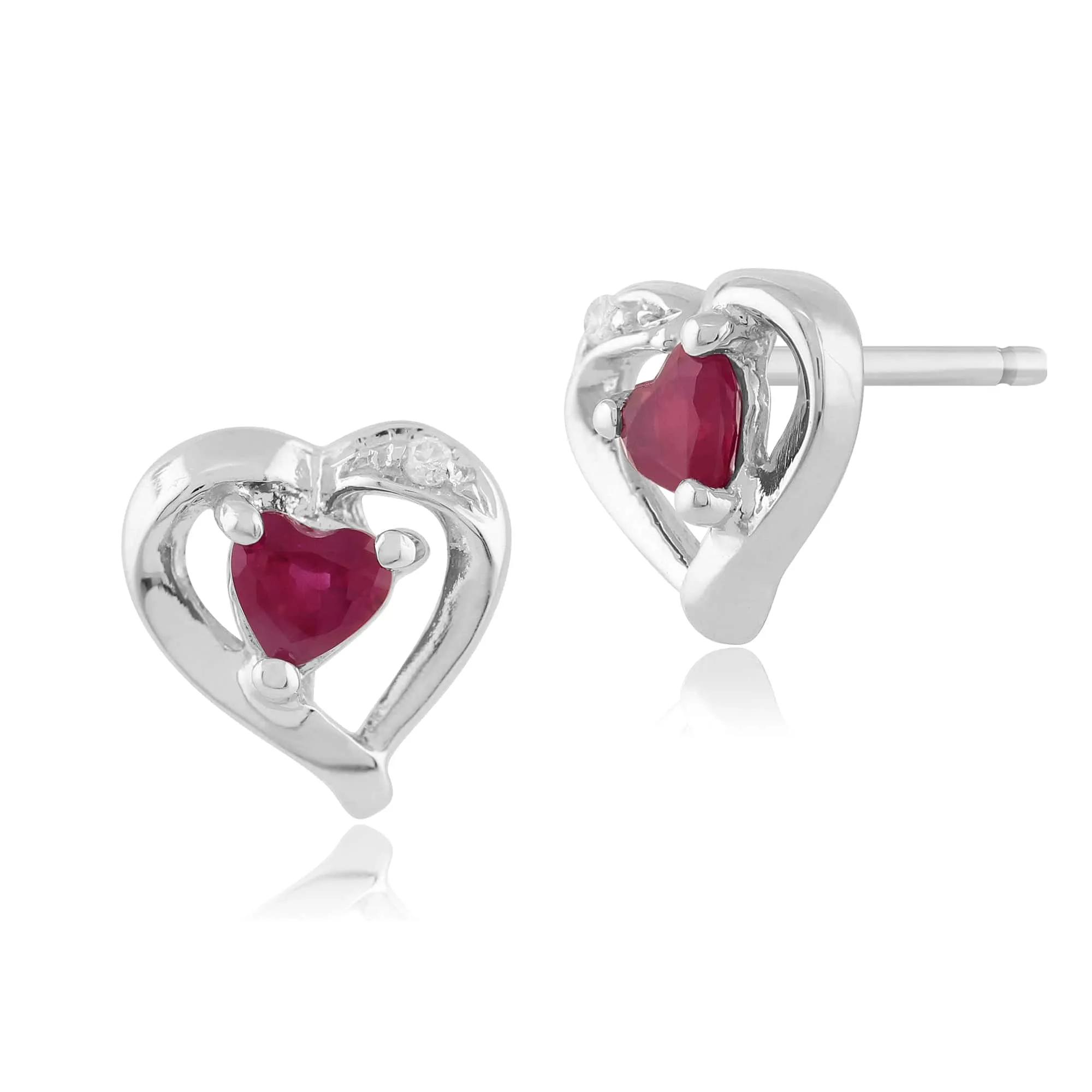 Classic Heart Ruby & Diamond Stud Earrings in 9ct White Gold sold by Gemondo Jewellery