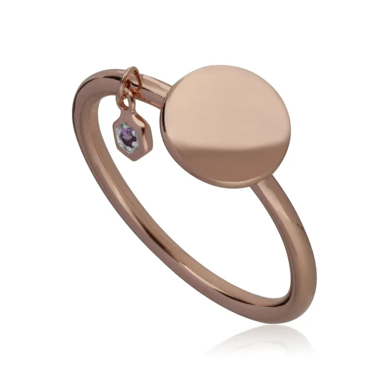 Amethyst Engravable Ring in Rose Gold Plated Sterling Silver sold by Gemondo Jewellery