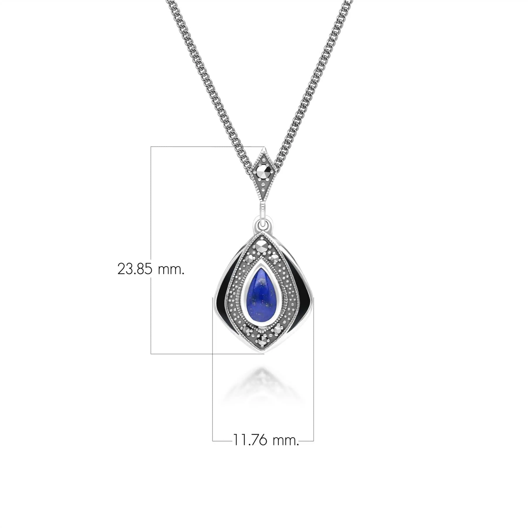 Art Deco Style Kite Lapis Lazuli and Marcasite Pendant Necklace in Sterling Silver sold by Gemondo Jewellery product image thumbnail 3