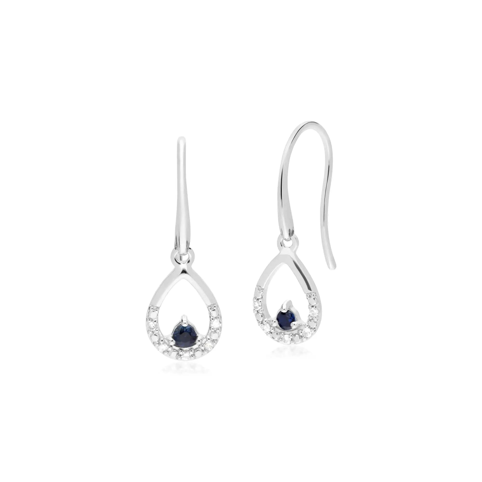 Classic Round Sapphire & Diamond Tear Drop Earrings in 9ct White Gold sold by Gemondo Jewellery