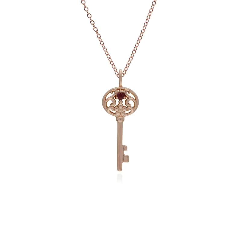 Gemondo Rose Gold Plated Sterling Silver Ruby Big Key Charm sold by Gemondo Jewellery