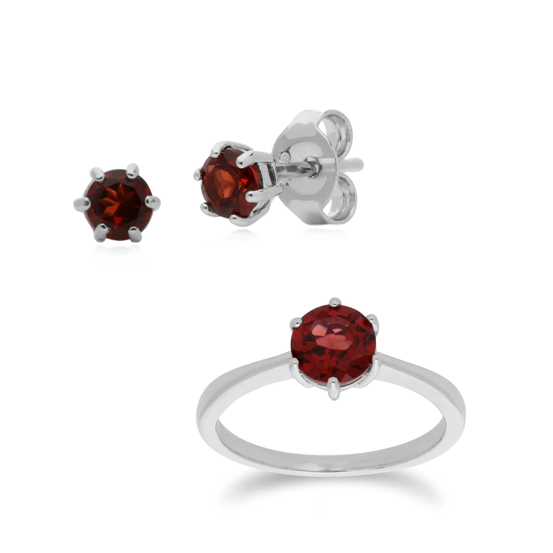 Garnet Bezel Stud Earrings & Ring Set in 925 Sterling Silver sold by Gemondo Jewellery