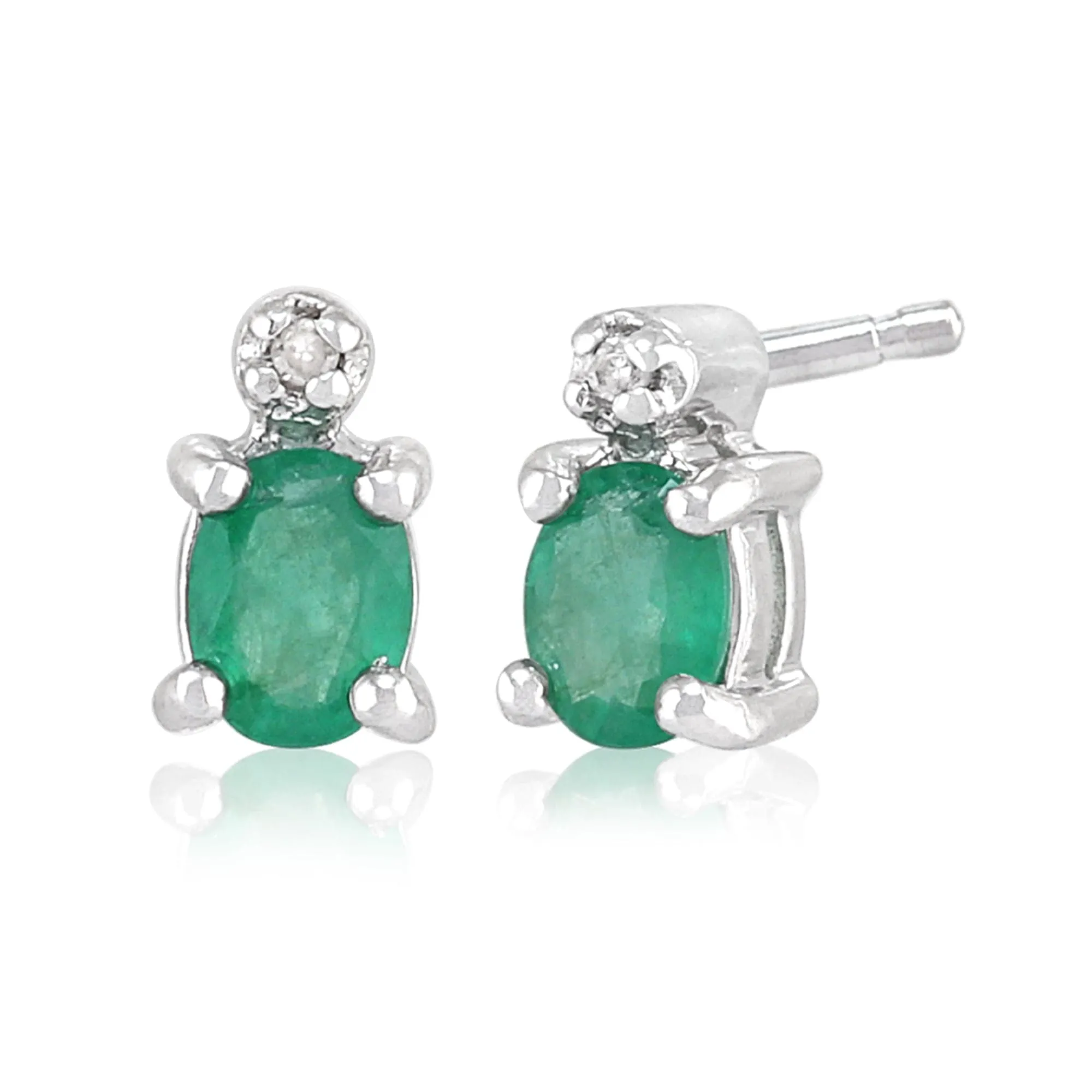Classic Oval Emerald & Diamond Stud Earrings in 9ct White Gold sold by Gemondo Jewellery