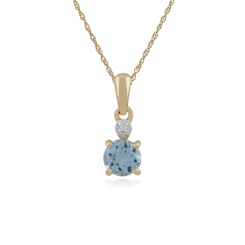 Classic Round Blue Topaz & Diamond Pendant in 9ct Yellow Gold sold by Gemondo Jewellery