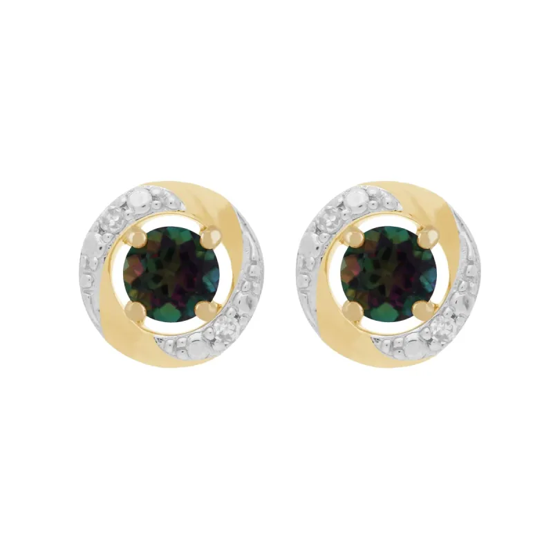 Round Mystic Topaz Stud Earrings with Detachable Diamond Halo Jacket in 9ct Gold sold by Gemondo Jewellery