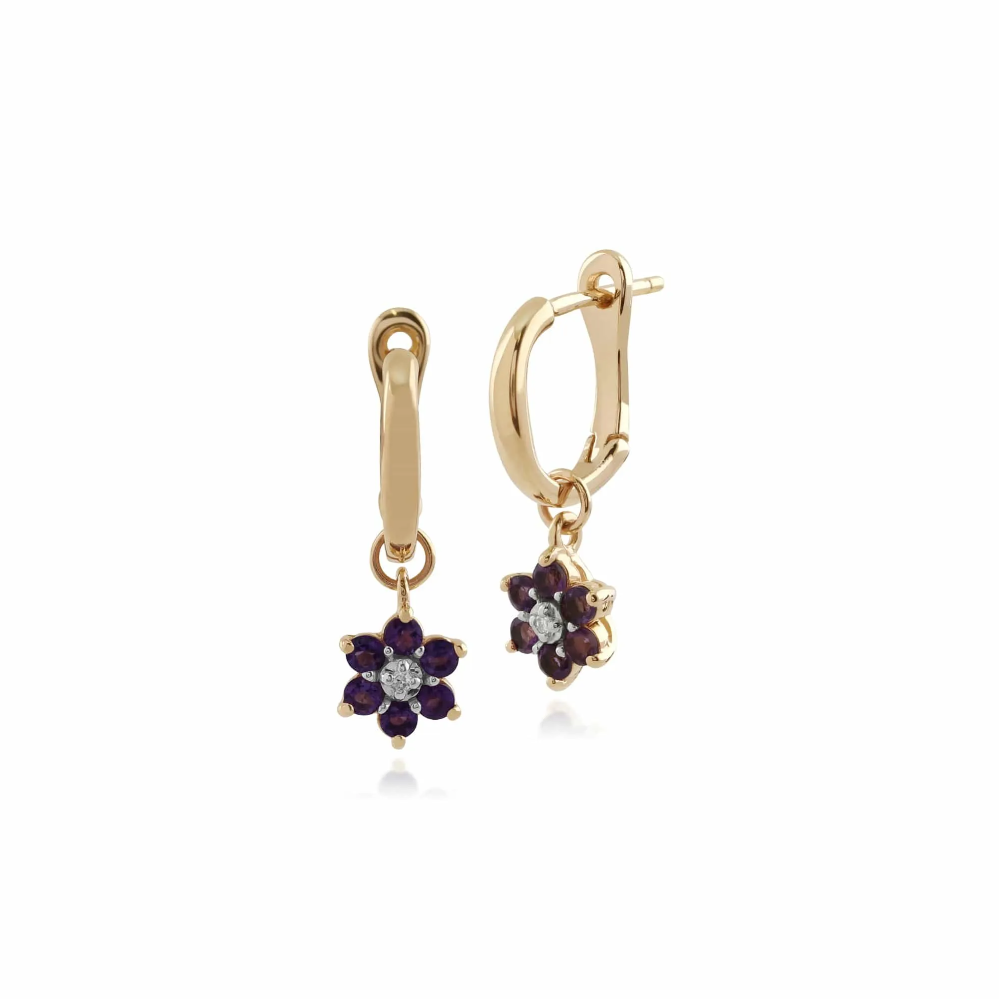 Gemondo 9ct Yellow Gold Amethyst and Diamond Floral Hoop Earrings sold by Gemondo Jewellery