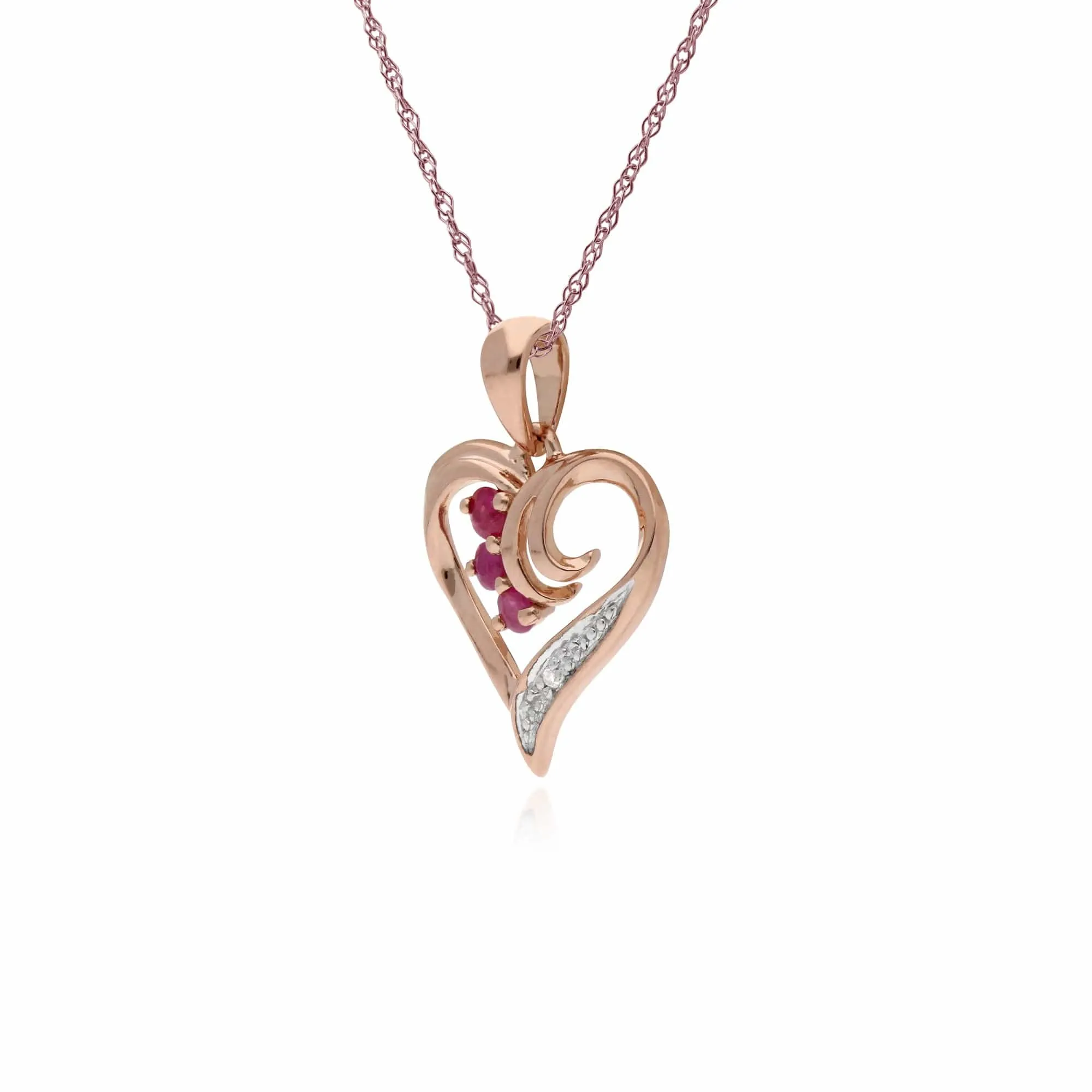 Classic Round Ruby & Diamond Swirled Love Heart Pendant in 9ct Rose Gold sold by Gemondo Jewellery product image thumbnail 2