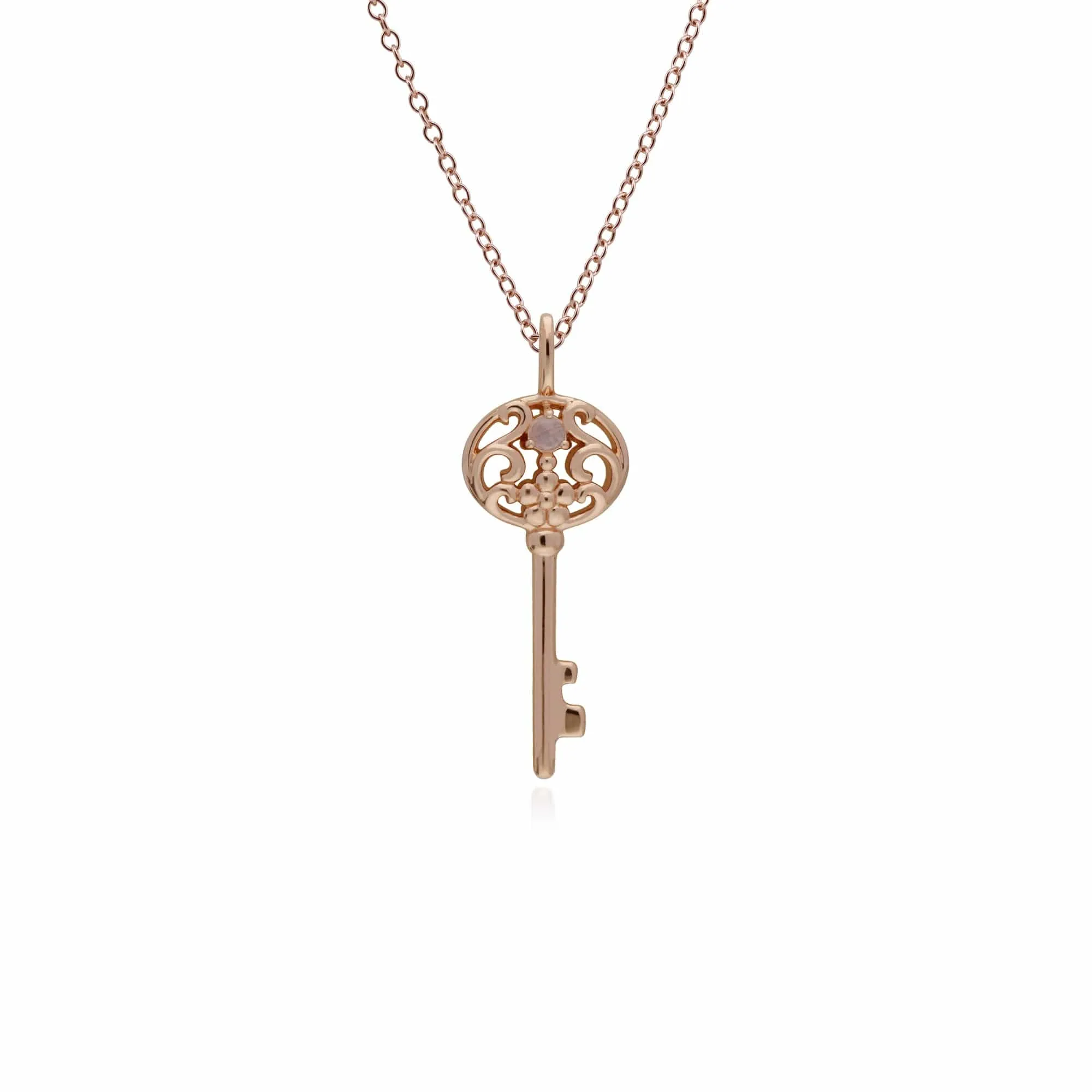 Classic Heart Lock Pendant & Rainbow Moonstone Big Key Charm in Rose Gold Plated 925 Sterling Silver sold by Gemondo Jewellery product image thumbnail 2