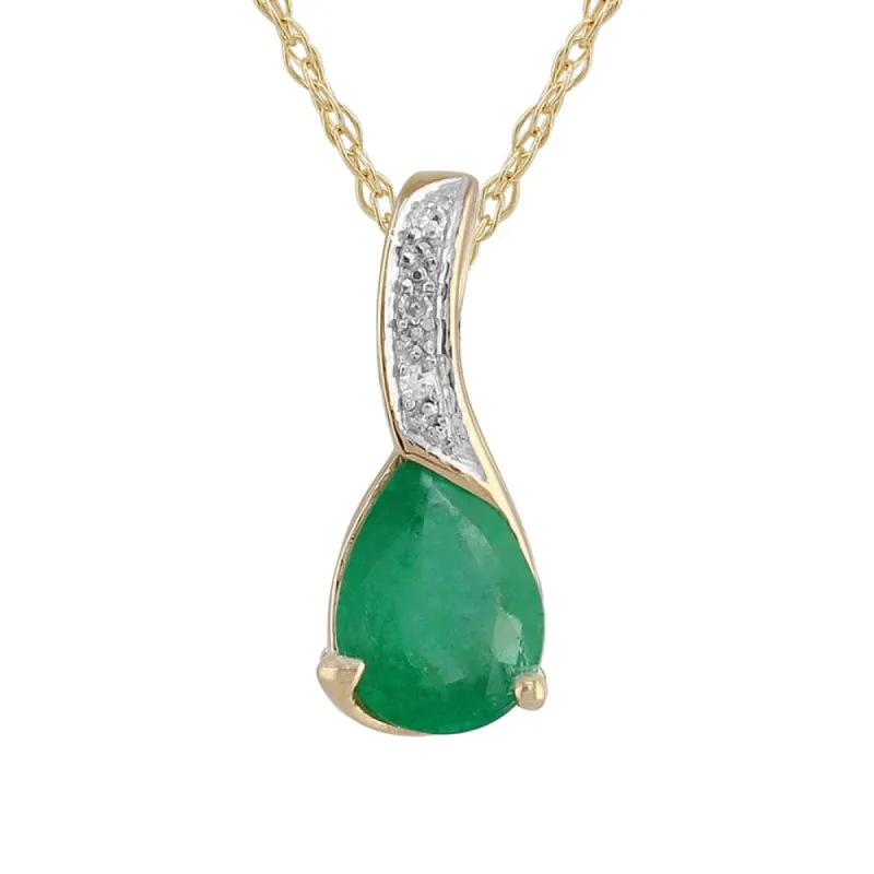 Classic Pear Emerald & Diamond Pendant in 9ct Yellow Gold sold by Gemondo Jewellery