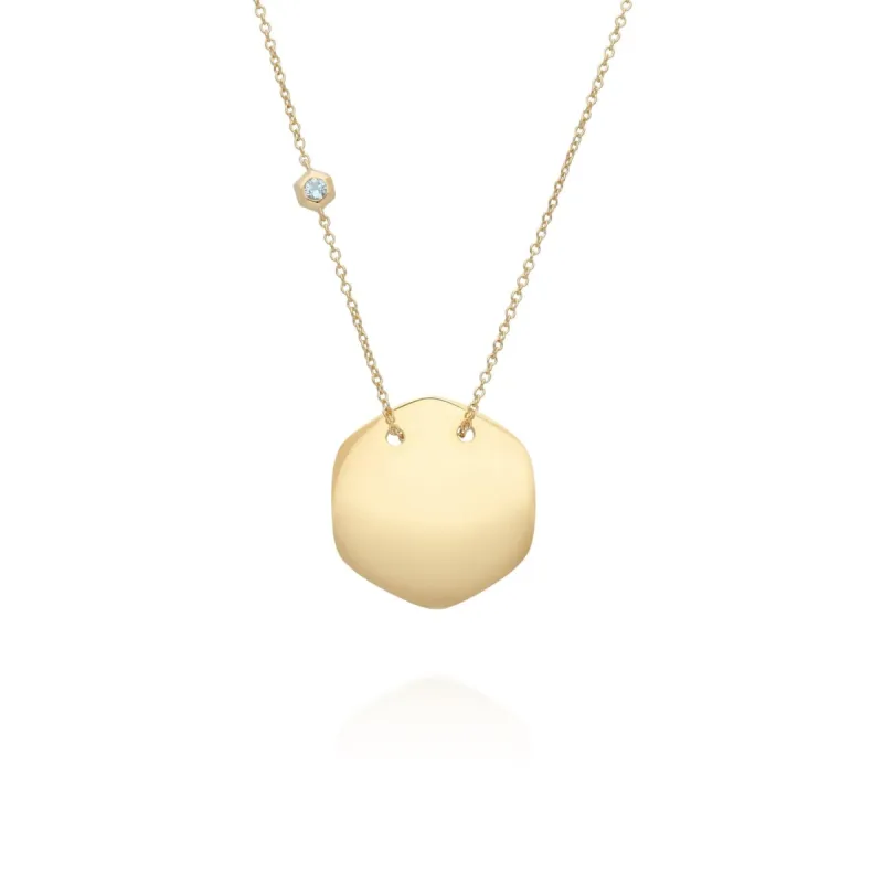 Aquamarine Engravable Necklace in Yellow Gold Plated Sterling Silver sold by Gemondo Jewellery