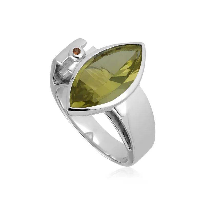 Kosmos Quartz & Sapphire Structural Ring in Sterling Silver made by Gemondo Jewellery