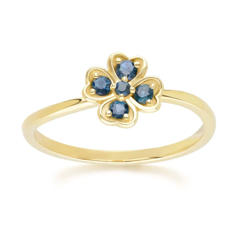 Gardenia Round Sapphire Clover Ring in 9ct Yellow Gold sold by Gemondo Jewellery