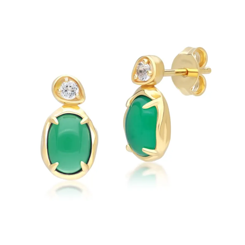 Irregular Oval Dyed Green Chalcedony & Topaz Drop Earrings In 18ct Gold Plated SterlIng Silver sold by Gemondo Jewellery