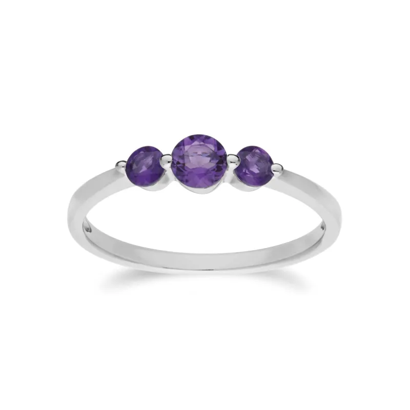 Essential Round Amethyst Three Stone Gradient Ring in 925 Sterling Silver sold by Gemondo Jewellery