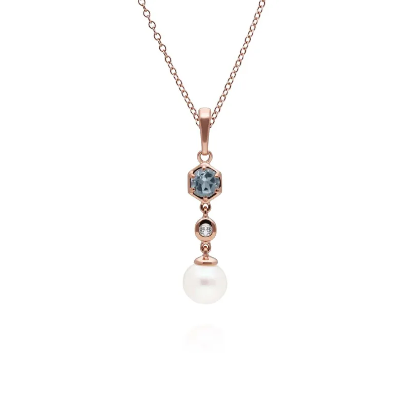 Modern Pearl & Topaz Drop Pendant in Rose Gold Plated Silver sold by Gemondo Jewellery