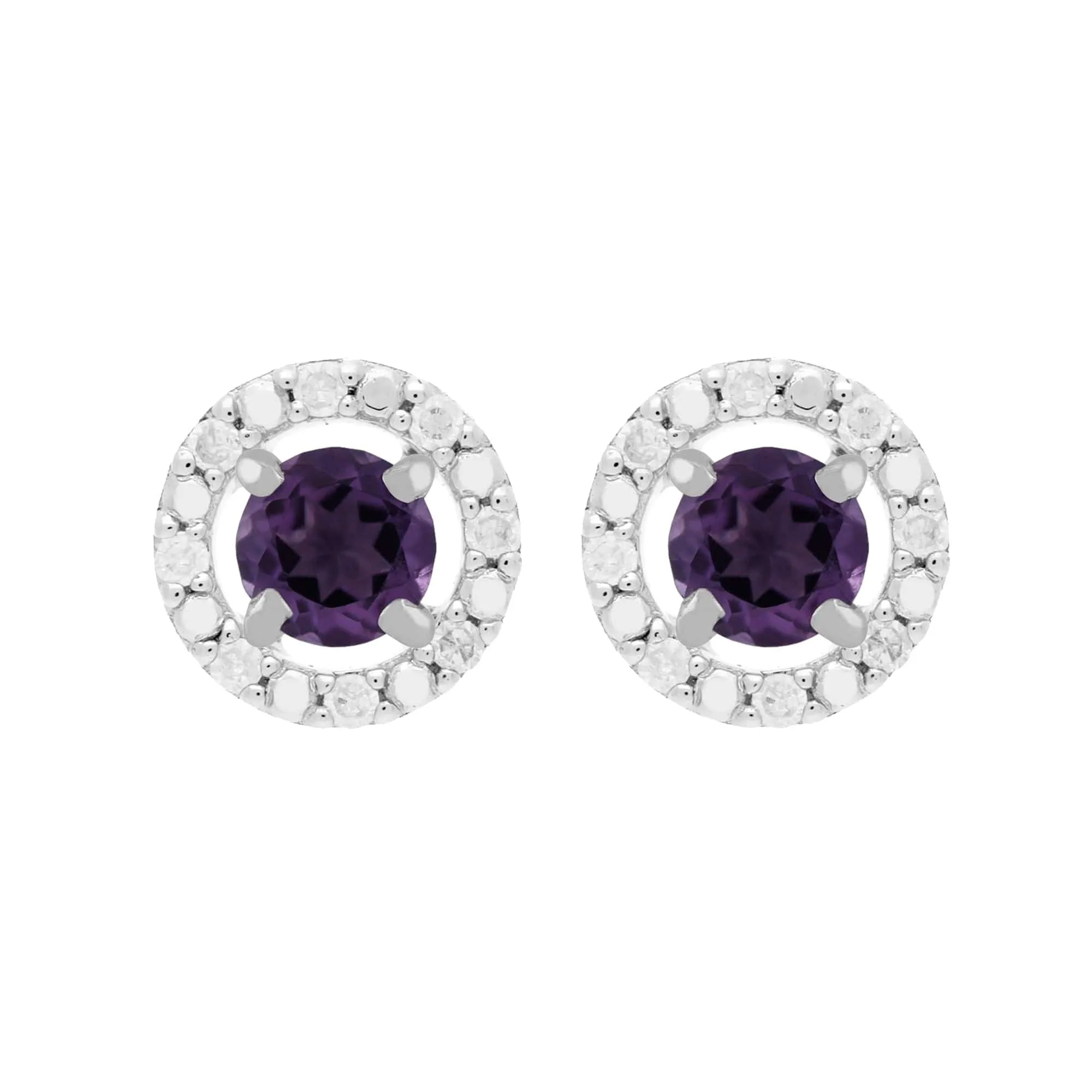 Classic Round Amethyst Stud Earrings with Detachable Diamond Round Ear Jacket in 9ct White Gold sold by Gemondo Jewellery