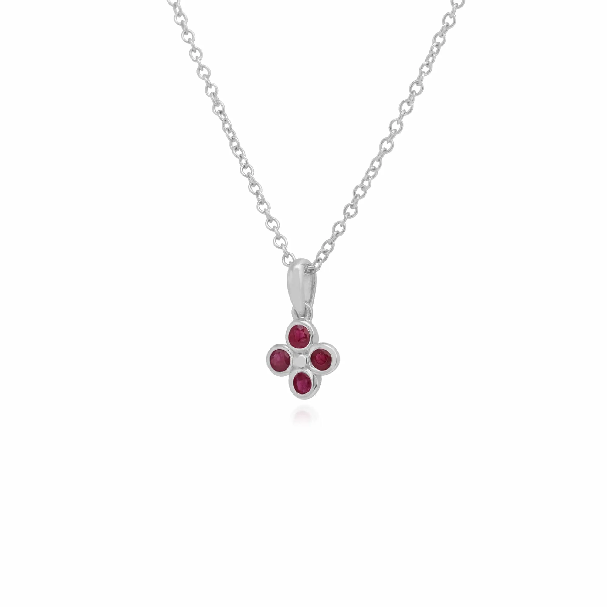 Floral Round Ruby Bezel Set Clover Pendant in 925 Sterling Silver sold by Gemondo Jewellery product image thumbnail 2