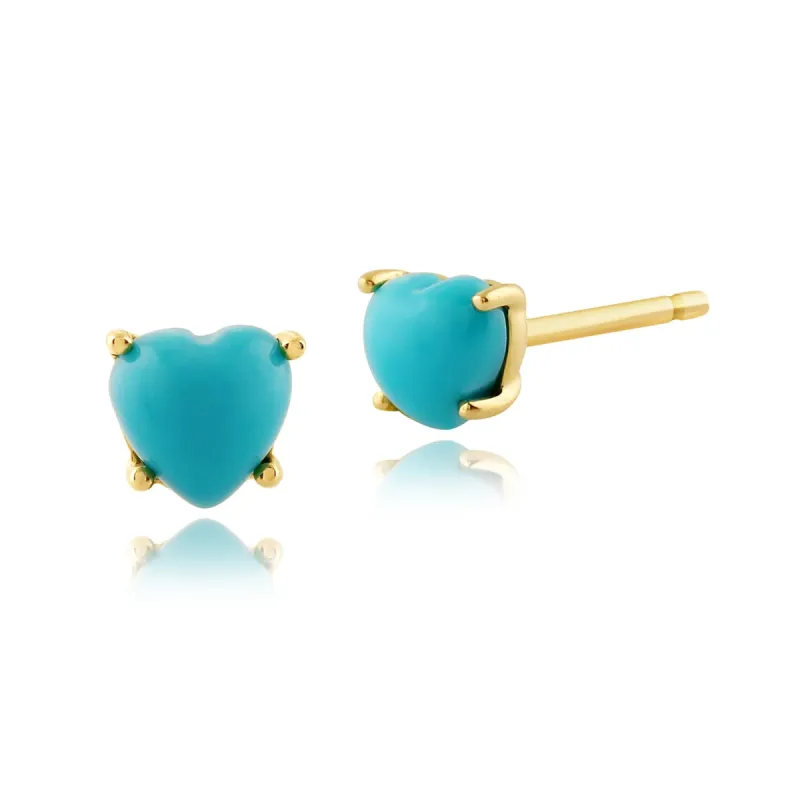 Classic Heart Turquoise Stud Earrings in 9ct Yellow Gold 4mm sold by Gemondo Jewellery