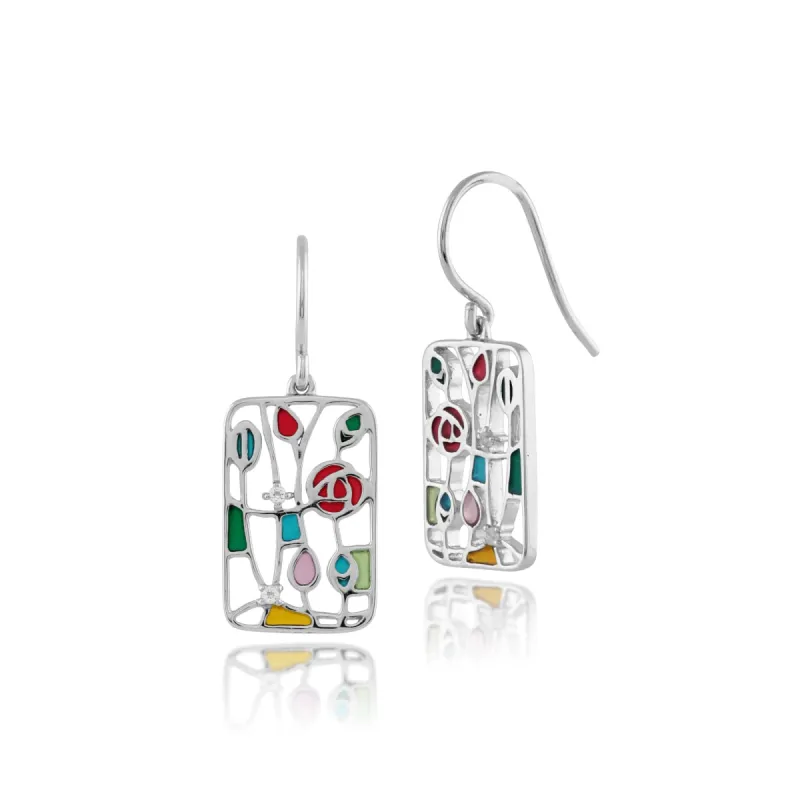 Rennie Mackintosh Round Topaz & Enamel Drop Earrings in 925 Sterling Silver sold by Gemondo Jewellery
