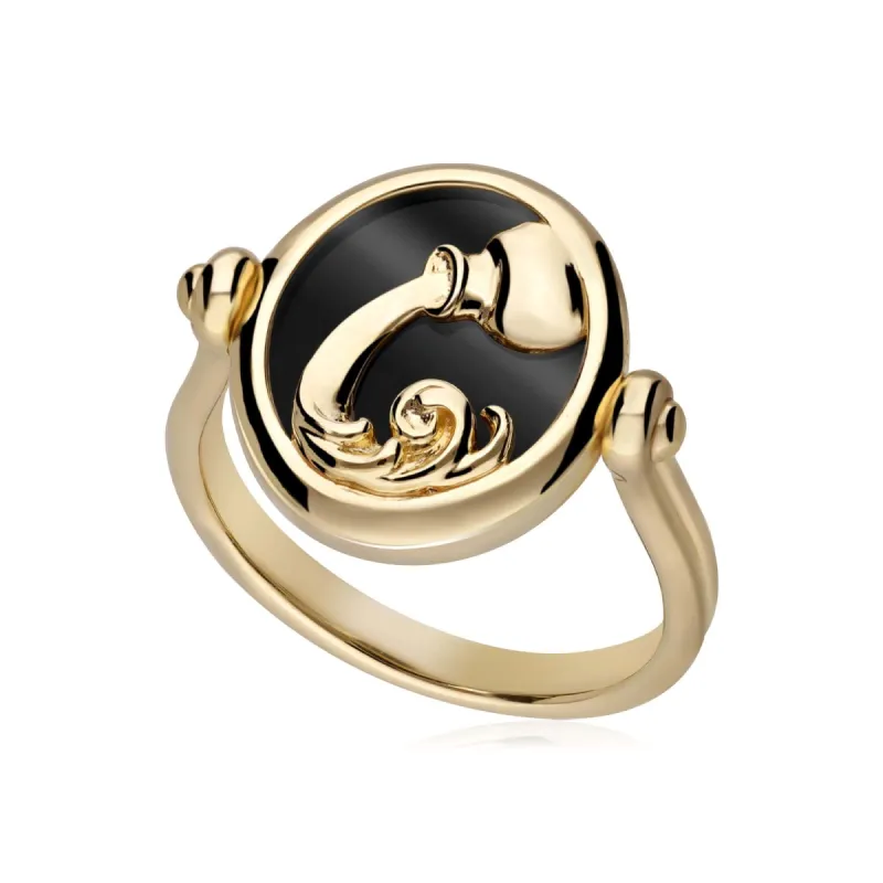Zodiac Black Onyx Aquarius Flip Ring in 18ct Gold Plated Silver sold by Gemondo Jewellery