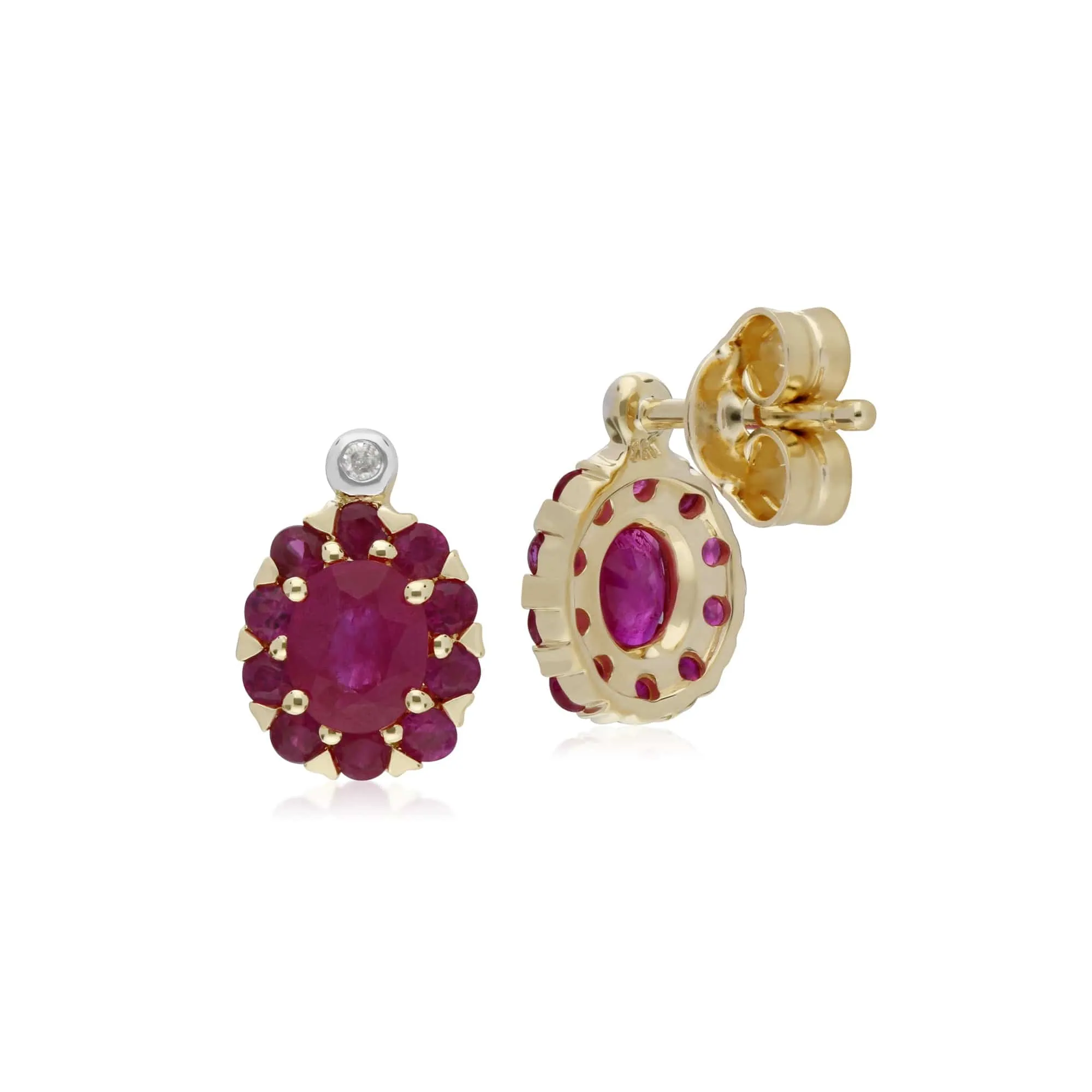 Gemondo 9ct Yellow Gold Ruby & Diamond Oval Cluster Stud Earrings sold by Gemondo Jewellery product image thumbnail 2