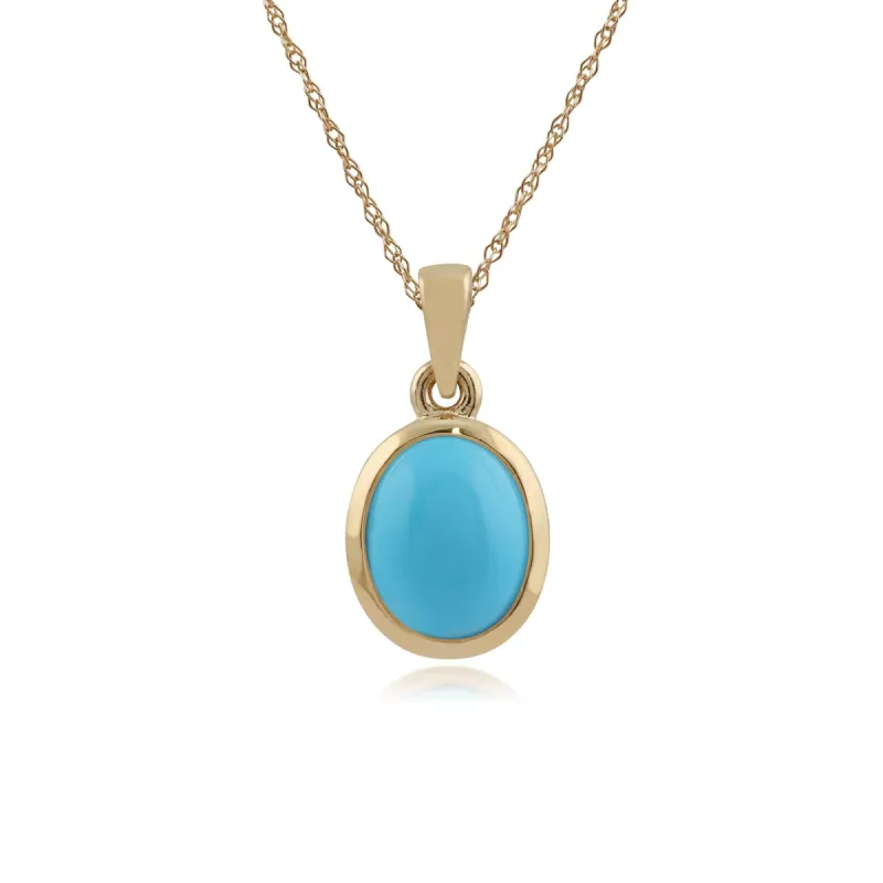 9ct Yellow Gold 2.20ct Natural Turquoise Classic Oval Pendant on Chain sold by Gemondo Jewellery