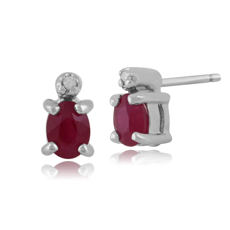 Classic Oval Ruby & Diamond Stud Earrings in 9ct White Gold sold by Gemondo Jewellery