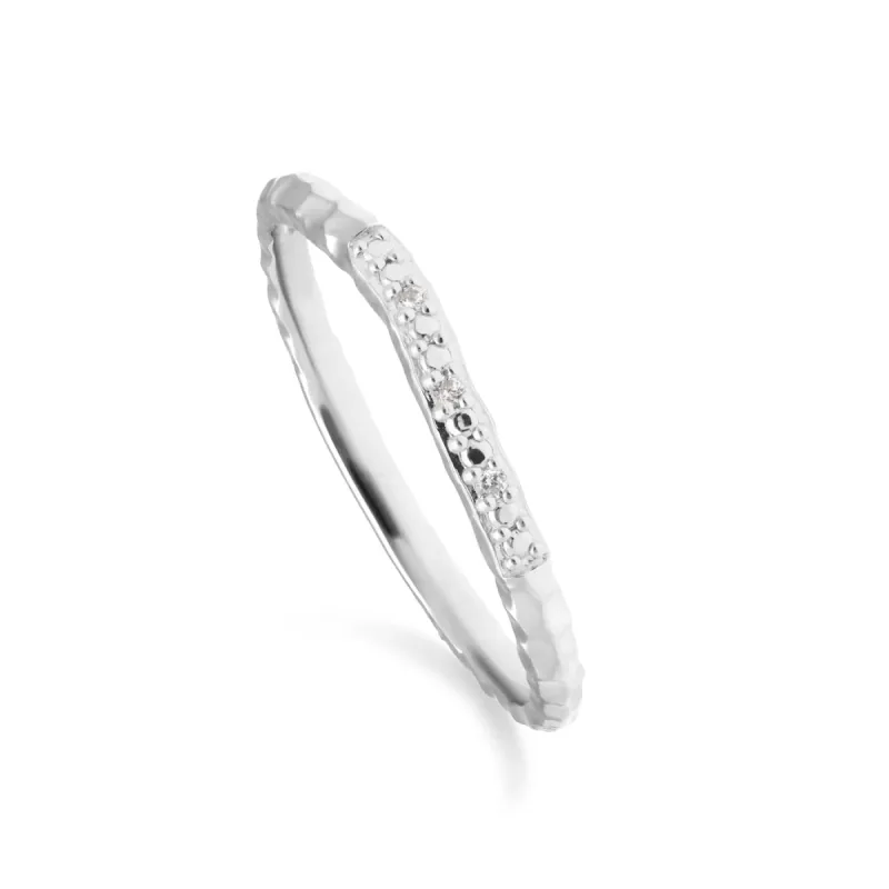 Diamond Pave Hammered Band Ring in 9ct White Gold sold by Gemondo Jewellery