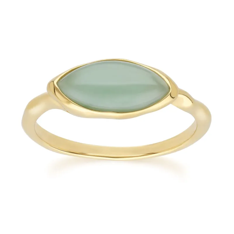 Irregular Marquise Dyed Green Jade Ring In 18ct Gold Plated SterlIng Silver sold by Gemondo Jewellery