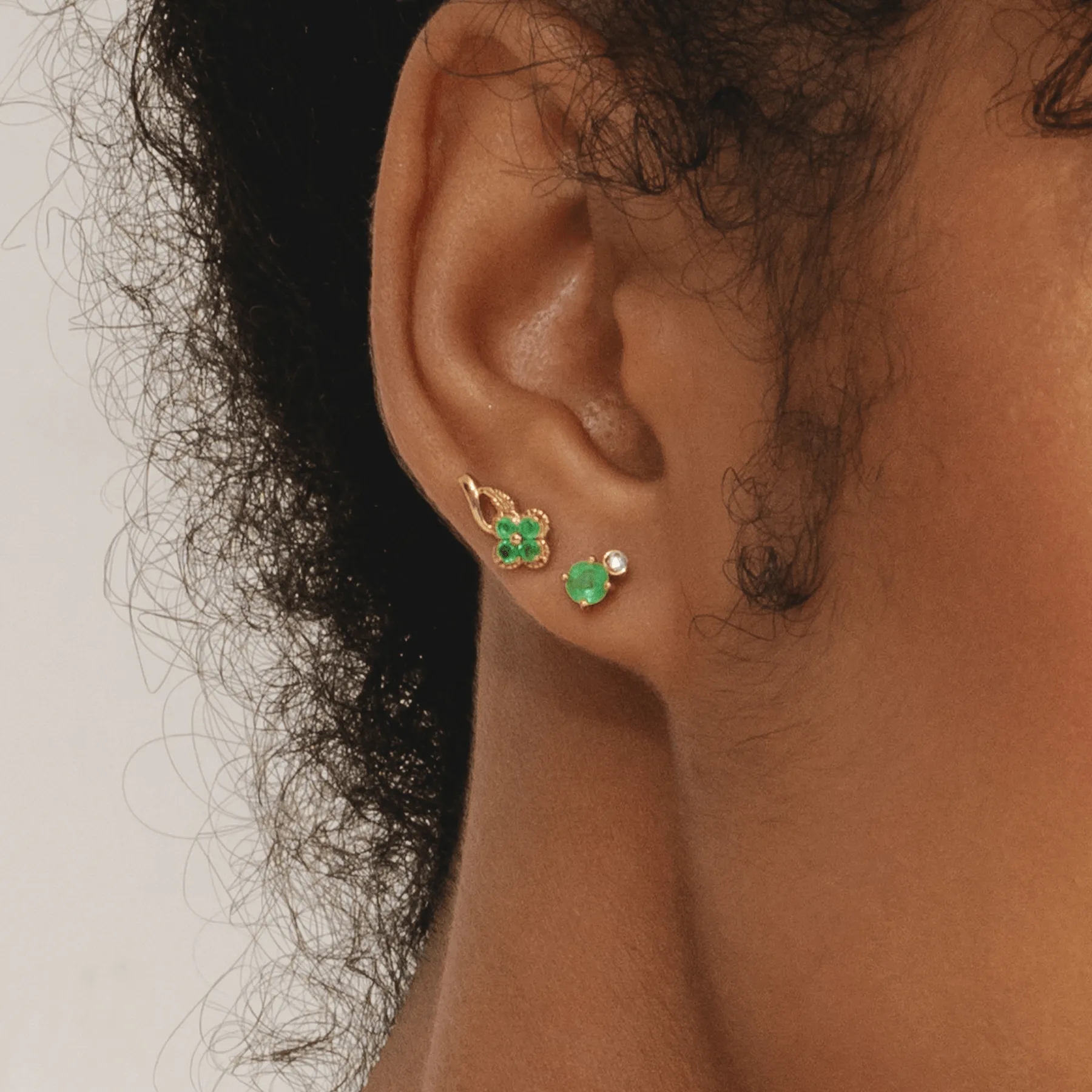 Floral Round Emerald Stud Earrings in 9ct Yellow Gold sold by Gemondo Jewellery product image thumbnail 2
