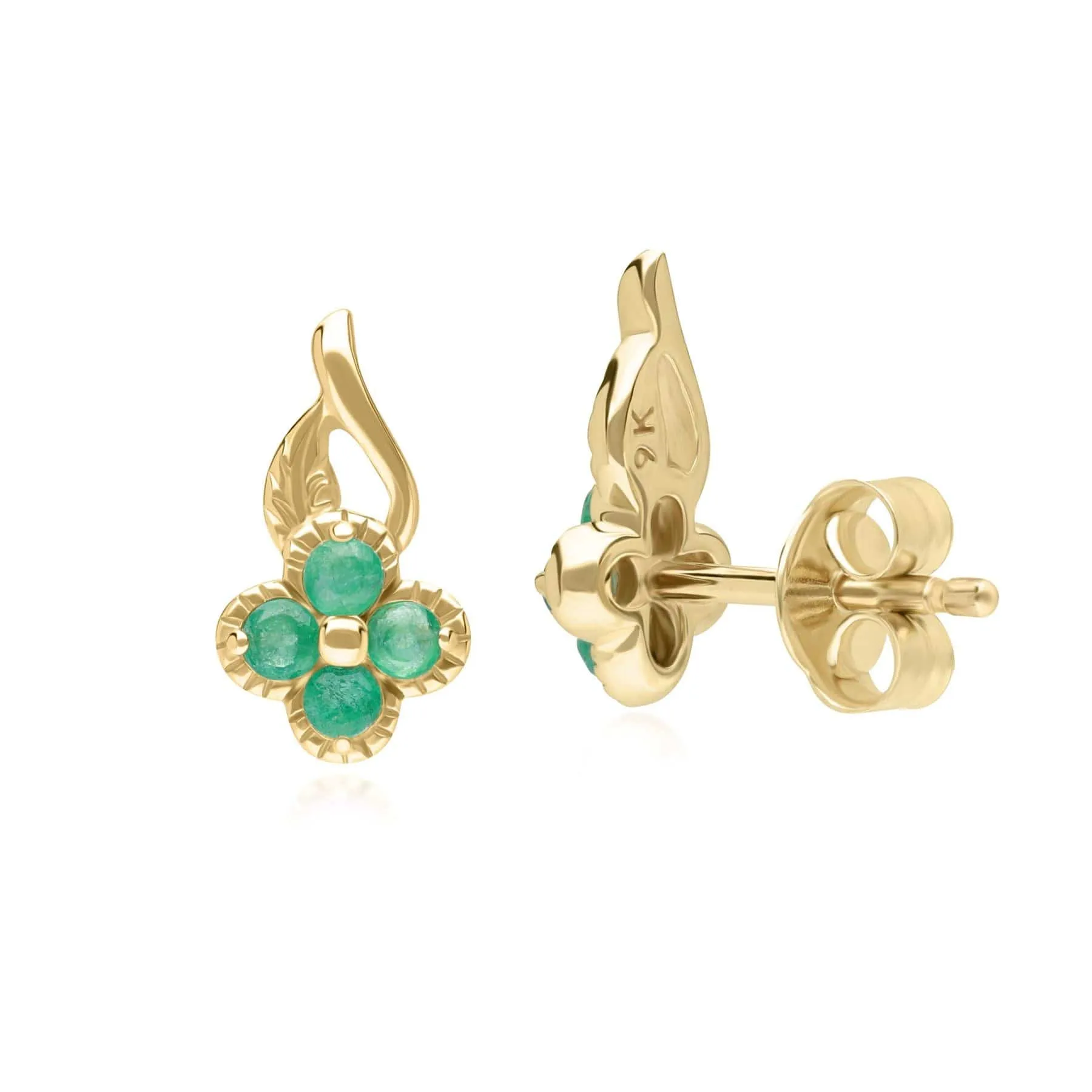 Floral Round Emerald Stud Earrings in 9ct Yellow Gold sold by Gemondo Jewellery product image thumbnail 3