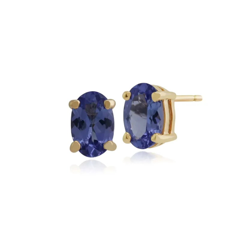 Classic Oval Tanzanite Claw Set Stud Earring in 9ct Yellow Gold sold by Gemondo Jewellery
