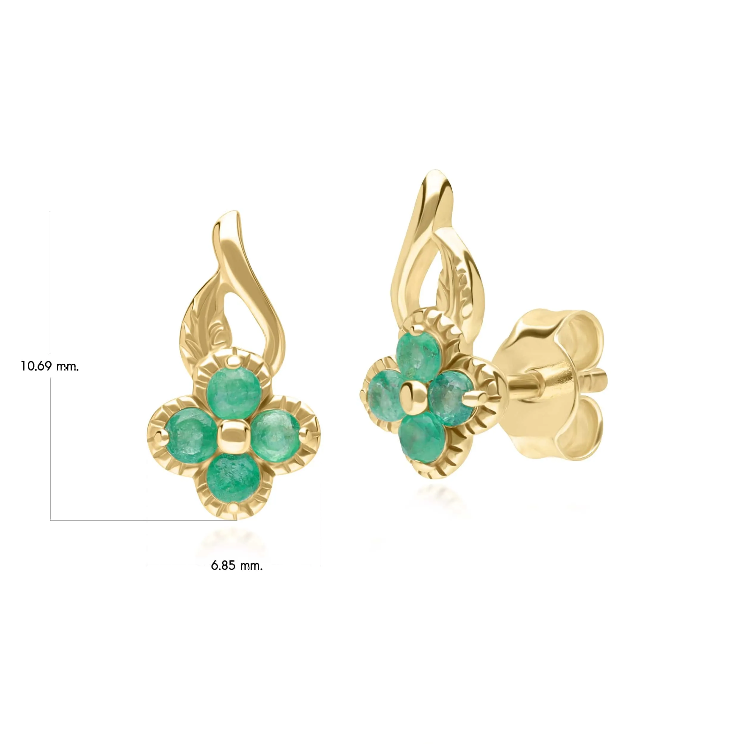Floral Round Emerald Stud Earrings in 9ct Yellow Gold sold by Gemondo Jewellery product image thumbnail 4