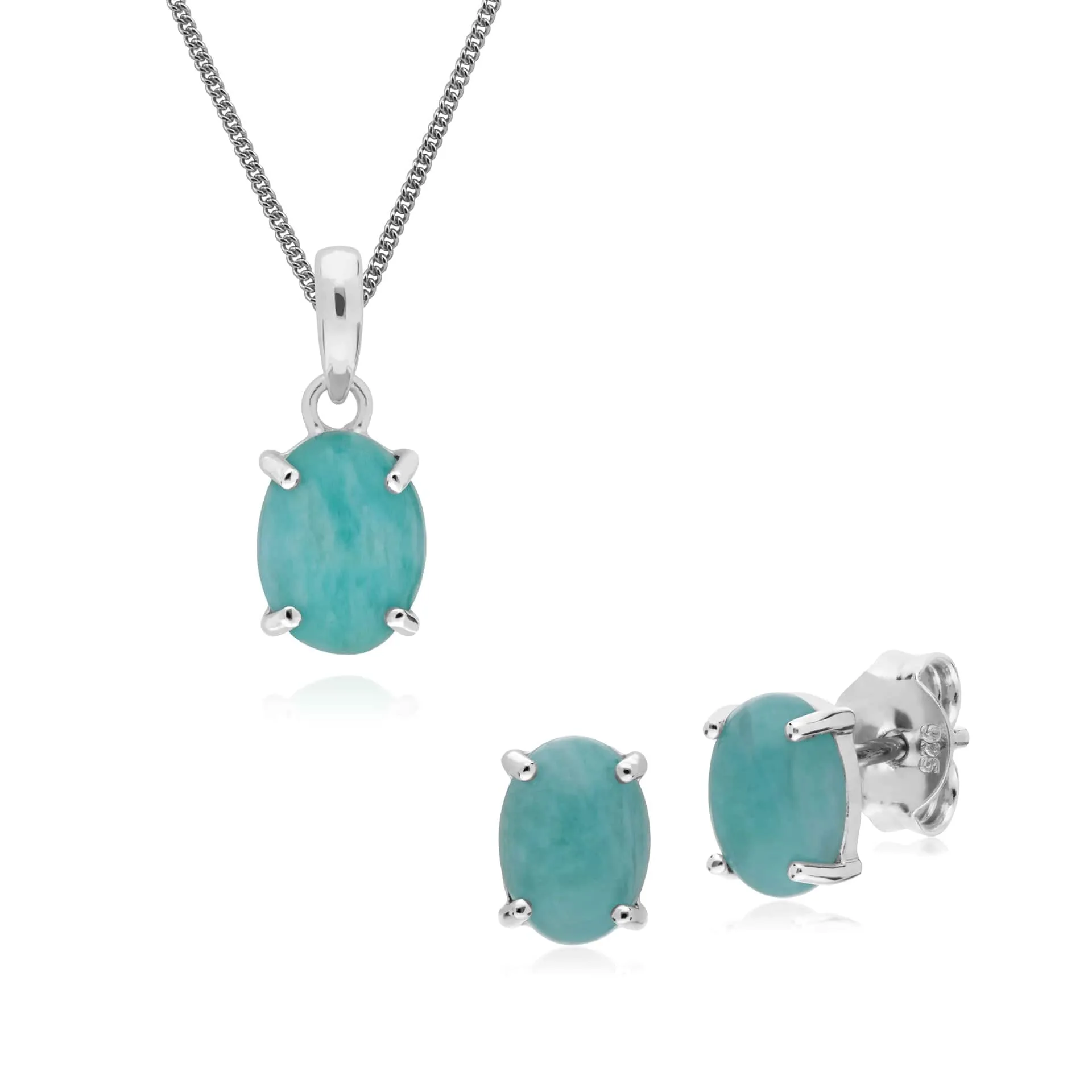 Classic Oval Amazonite Earrings & Pendant Set in 925 Sterling Silver sold by Gemondo Jewellery