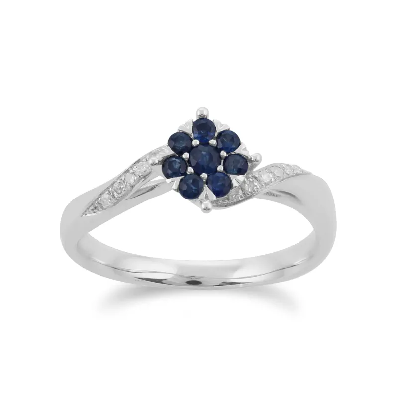 Gemondo 9ct White Gold 0.27ct Sapphire & Diamond Floral Ring sold by Gemondo Jewellery