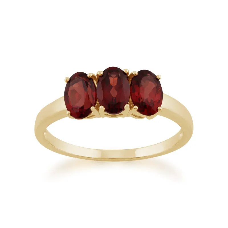 Gemondo 9ct Yellow Gold 1.66ct Mozambique Garnet Trilogy Ring sold by Gemondo Jewellery